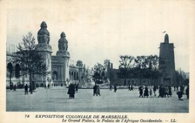 1 vue Exposition coloniale de Marseille. Le Grand Palais, le Palais de l' Afrique occidentale.