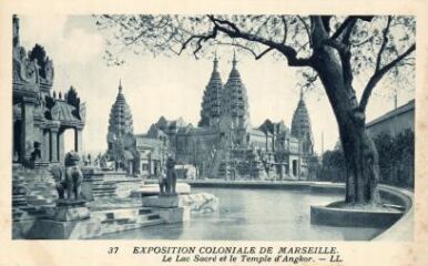 1 vue Exposition coloniale de Marseille. Le lac sacré et le temple d'Angkor.