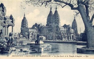 1 vue Exposition coloniale de Marseille. Le lac sacré et le temple d'Angkor.