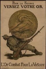 1 vue Pour la France versez votre or - l'or combat pour la victoire.. Affiche éditée par la société des amis des artistes, dessin de Abel Faivre. 118.5 x 78.