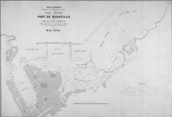 1 vue Plan général du port de Marseille et de ses abords avec indication des projets présentés par diverses administrations (trois exemplaires).