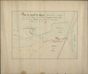 1 vue Plan du canal des Alpines, branche de Fos, et de la suite qu'on veut lui donner dans le canal de navigation d'Arles à Bouc (plan à l'appui de la demande du Sieur Agard), Arles, le 13 juin 1843.