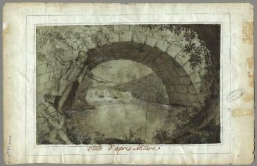 1 vue Etude d'après nature, pont, pêcheur et dormeur (folio 27). Crayon