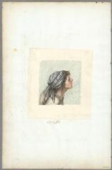 1 vue Esquisse, tête de femme avec un fichu (folio 38, verso). Crayon et gouache