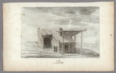 1 vue Etude à la Joliette, cabane (folio 20). Crayon