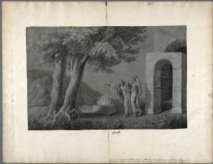 1 vue Esquisse, personnage près d'un feu (folio 185, verso-186). Crayon