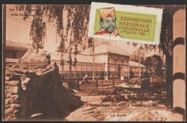 1 vue Exposition coloniale, Marseille 1922. Les serrres. Texte au verso, non daté ; au recto, timbre commémoratif de l'exposition de 1922