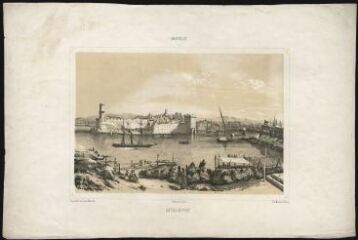 1 vue Marseille : entrée du port (G. Barbot, XIXe s.) : lithographie (33x49).